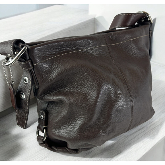 Coach Chocolate Brown Duffle Bucket Bag Pebbled Leather Shoulder Purse F15064 - Picture 16 of 16